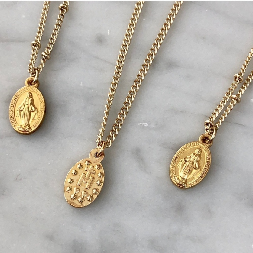 Kim K inspired mother mary 14k gold coin necklace